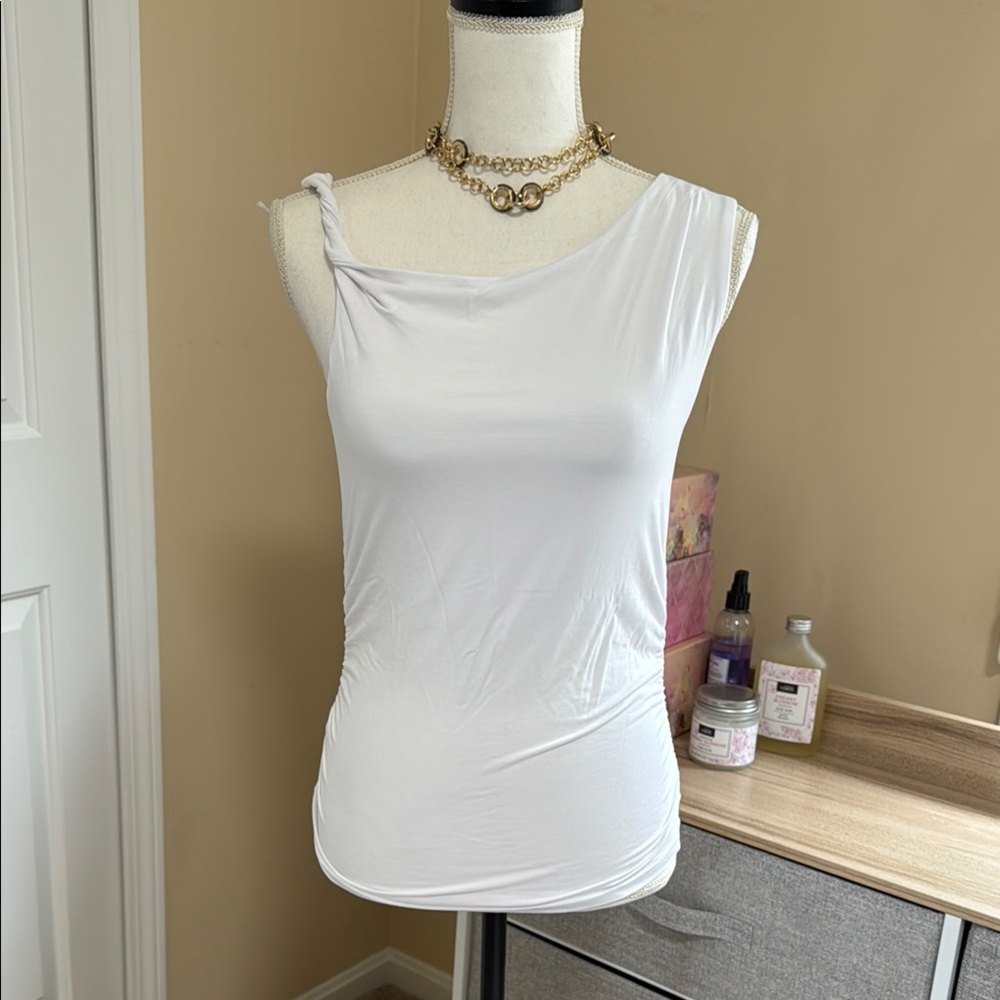 Source Unknown Asymmetrical Fitted White Tank Top NWOT